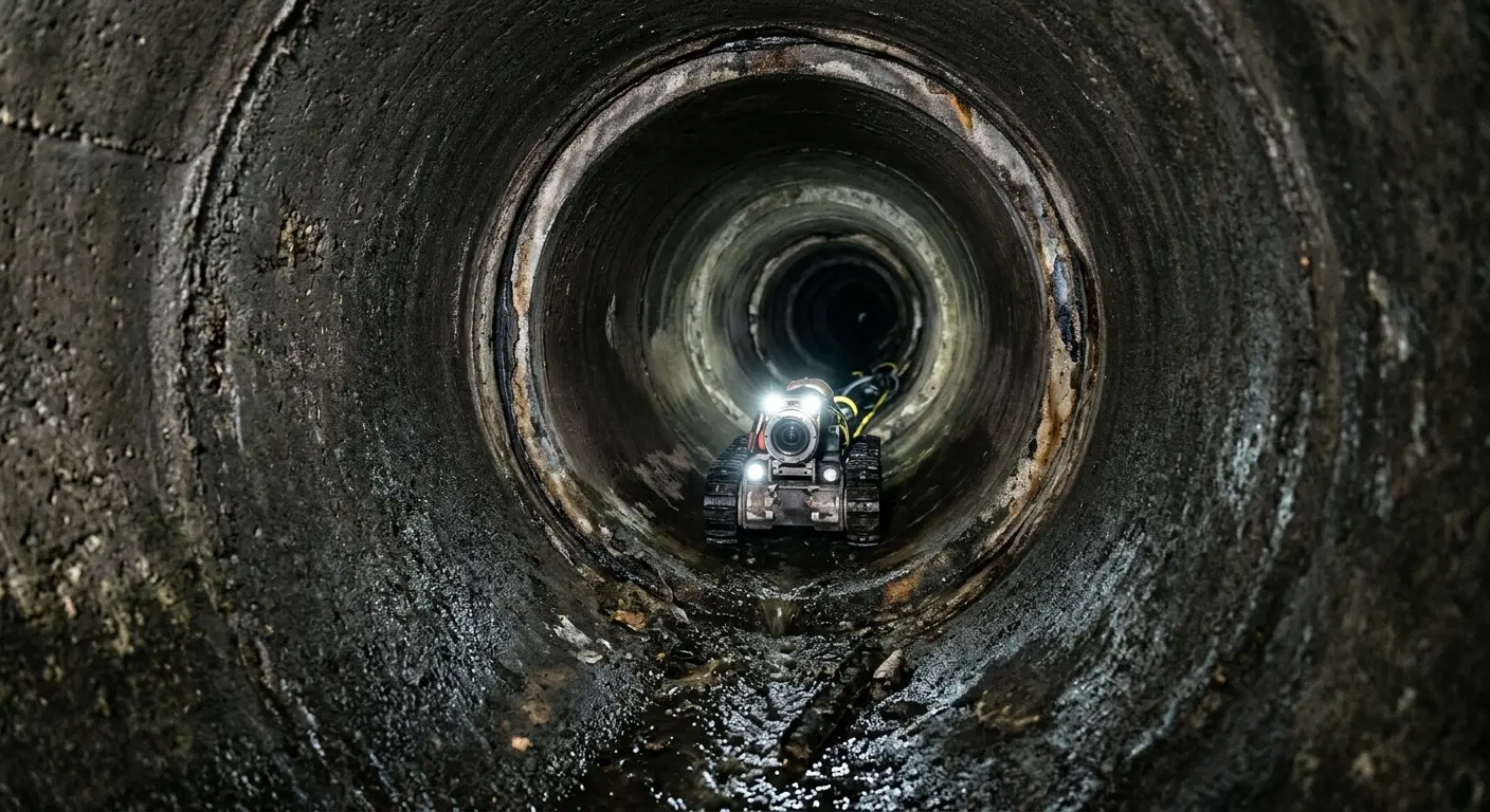 Robotic sewer camera inspecting pipe interior for Sewer Line Cleaning in South Middleton